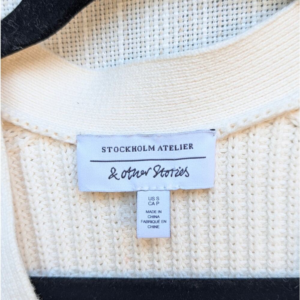 & Other Stories Short Cardigan Womens S Cream Boxy Oversized Rib Knit Button - Picture 4 of 10